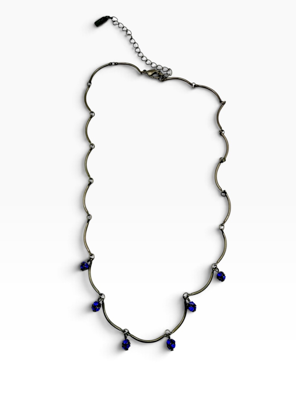 Vintage 1928 Jewelry Gunmetal Blue Crystal Station Necklace